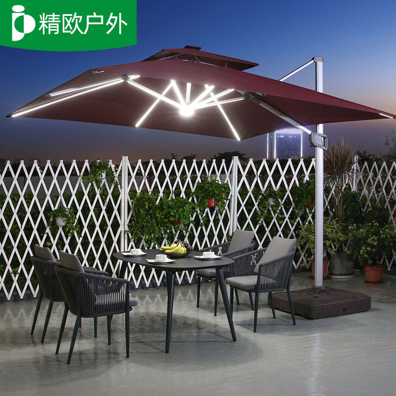 户外伞批发露台花园罗马伞室外摆摊伞LED带灯遮阳伞太阳能庭院伞