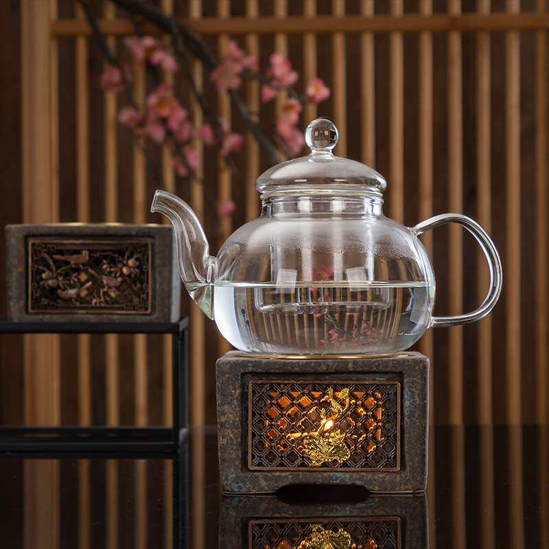 仿古粗陶蜡烛温茶器 泡茶温茶暖茶炉子 茶壶保温底座梅兰竹菊铜垫