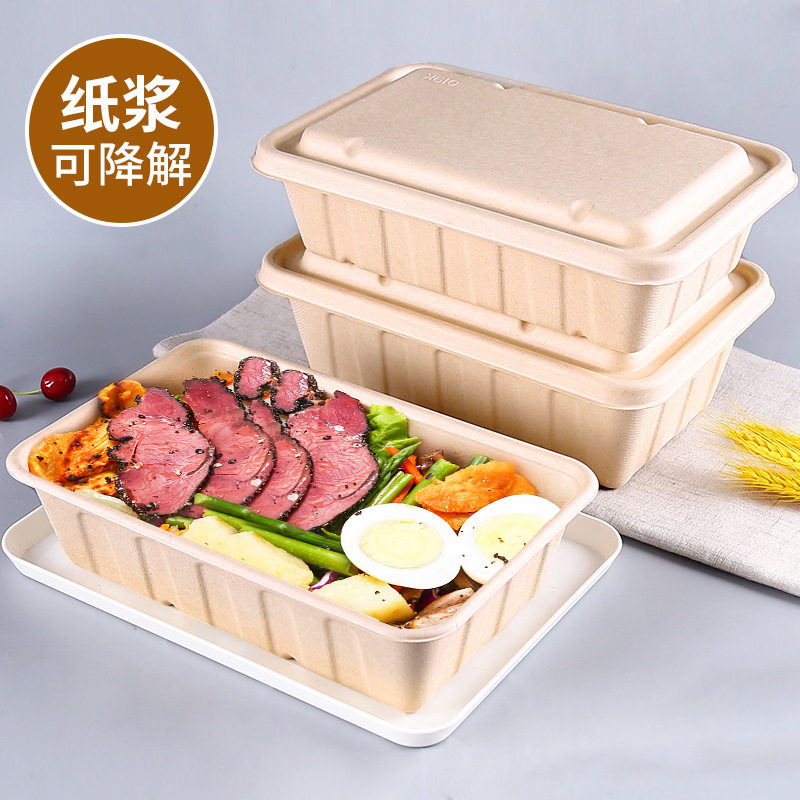 可降解纸浆餐盒2500ml/3000ml长方形饭盒野餐烧烤一次性打包盒