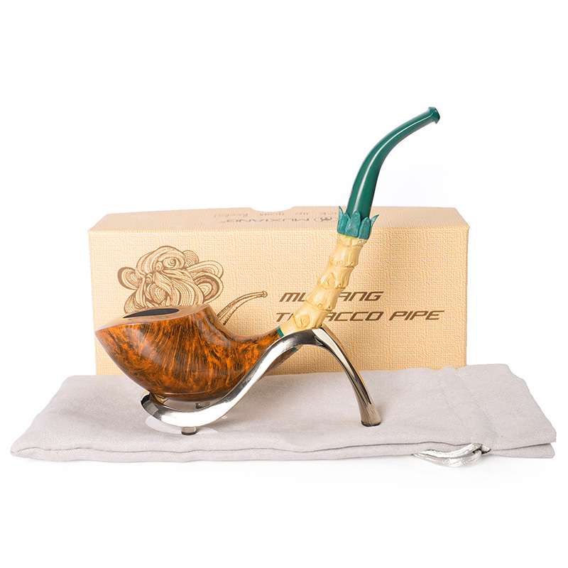 木香自由式手工实木烟斗带装饰环硫化橡胶坎伯兰烟石楠木烟斗代发