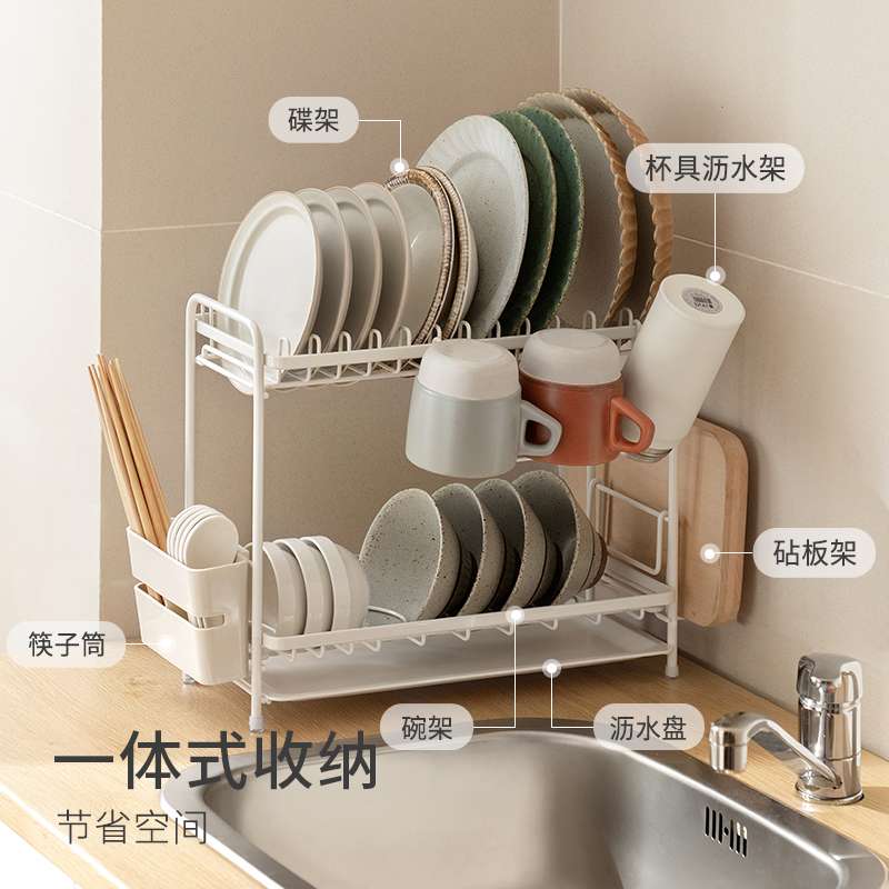 懒角落家用多功能厨房置物架碗碟收纳架沥水架放台面碗筷收纳盒子
