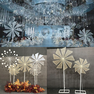 新款婚庆道具升降转动风车路引背景转动摩天轮圆叶风车舞台背景