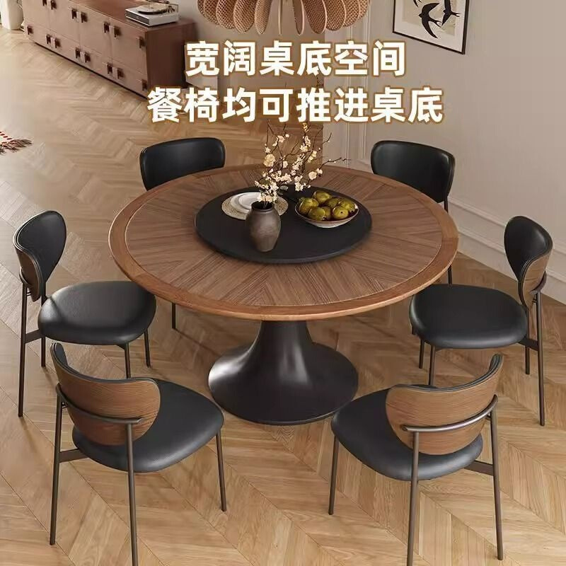 法式复古岩板餐桌椅简约小户型家用中古风客厅圆形饭桌子工厂直供