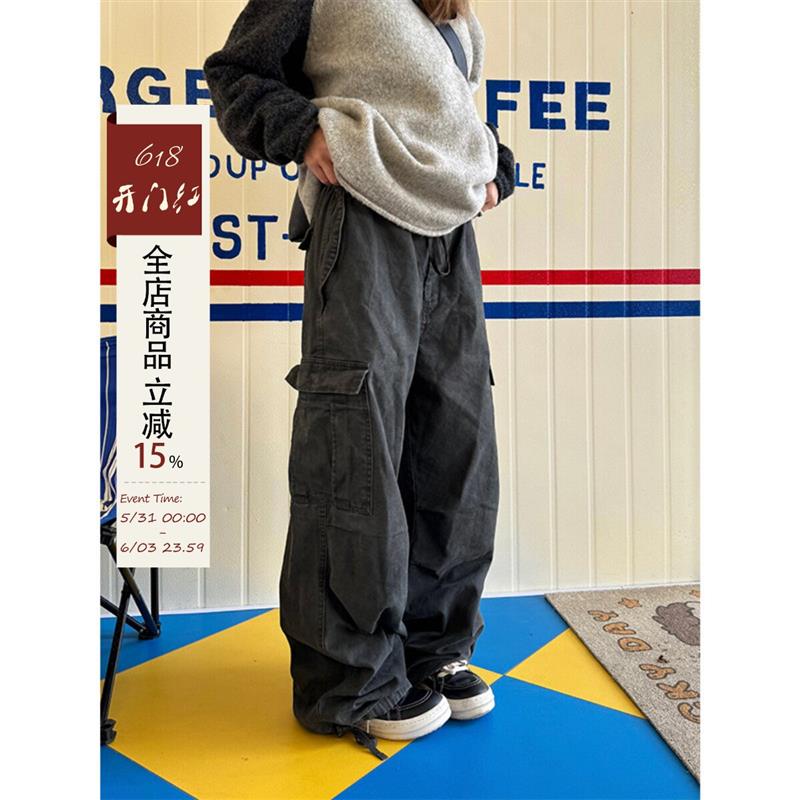 川川也美式复古多口袋水洗宽松工休闲裤