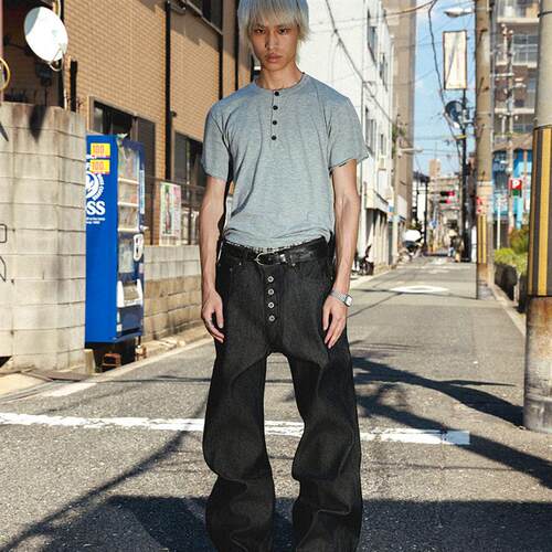 Big Production五连扣黑棉羽康龙环锭纺超宽松直筒牛仔裤原牛14oz