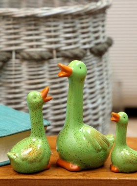 极速复古乡村风可爱m陶瓷小麻鸭子动物摆件橱窗客厅电视柜房间摆