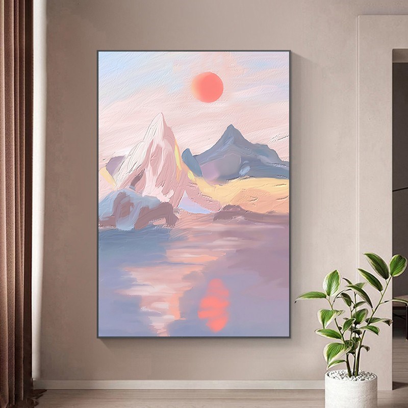 极速现代简约肌理油画风装饰画日月山川优美风P景玄关背景墙挂画