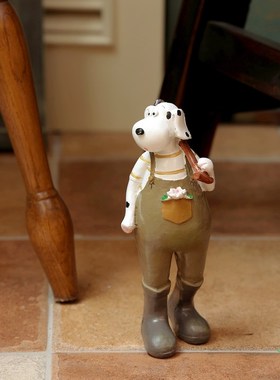 极速美式客厅仿木纹树脂卡通勤劳鸭斑点狗摆件Q庭院花园动物园艺