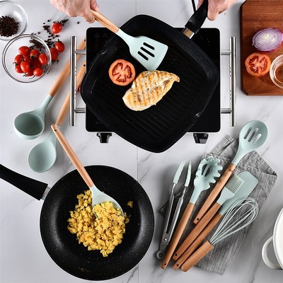极速Household Silicone Wooden Cooking Utensil KitcUhen Acces