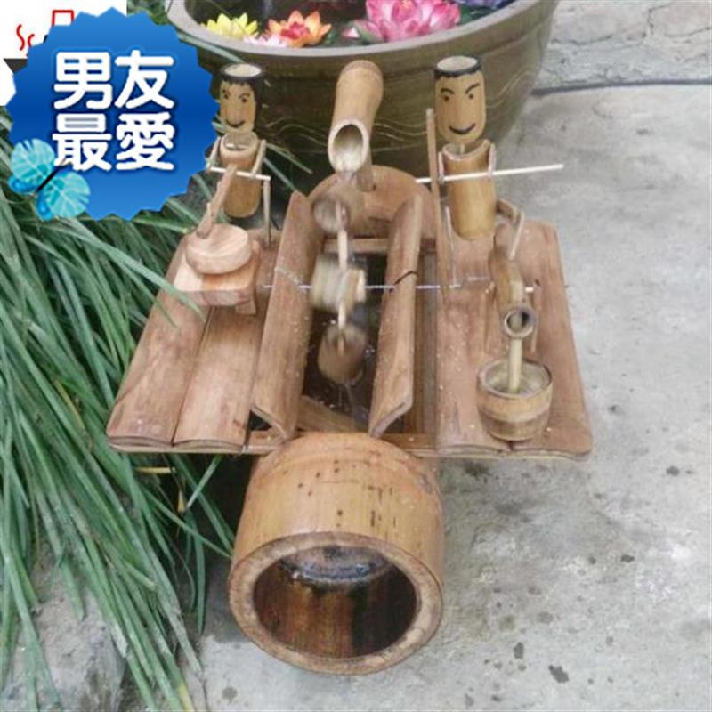 极速木偶竹制品竹筒手工流水摆件庭99院空气N田园加湿器水车酒店