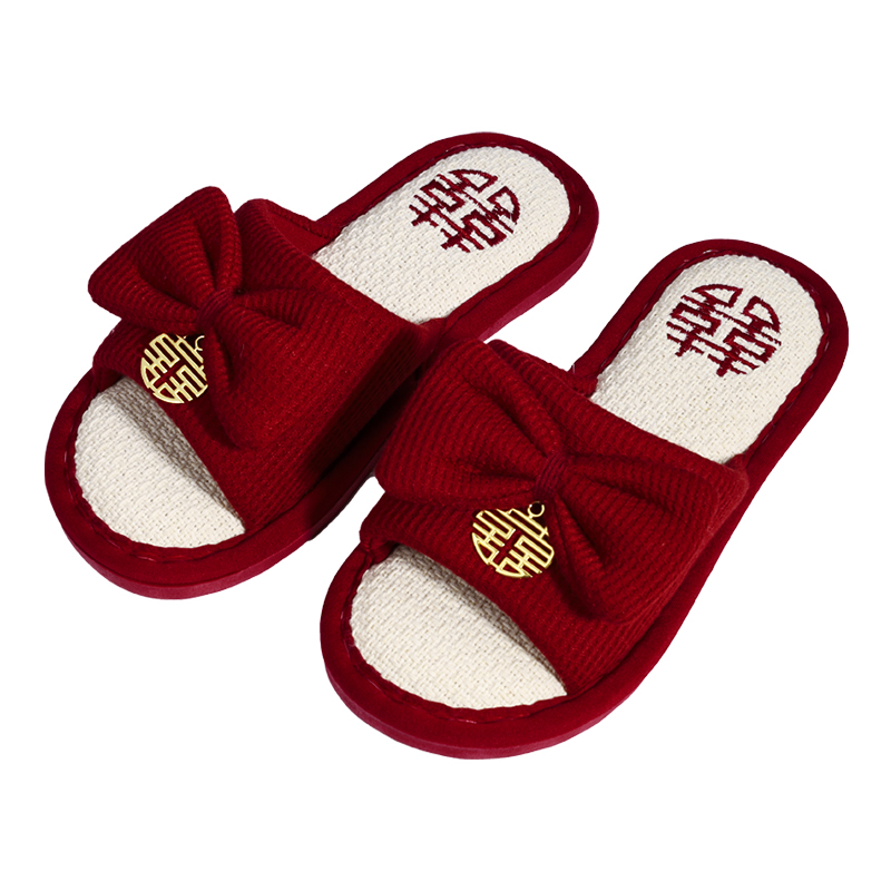 红色拖鞋结婚一对新婚陪嫁喜庆情侣家居H四季婚鞋室内婚庆夏季凉