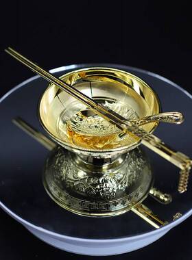 极速金碗筷三件套越南沙金百福金碗三件套金O筷子金勺子节日婚庆