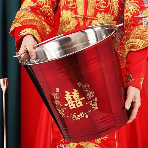 极速结婚喜桶一对新娘陪嫁红桶子婚F庆水桶不锈钢水桶子孙桶结