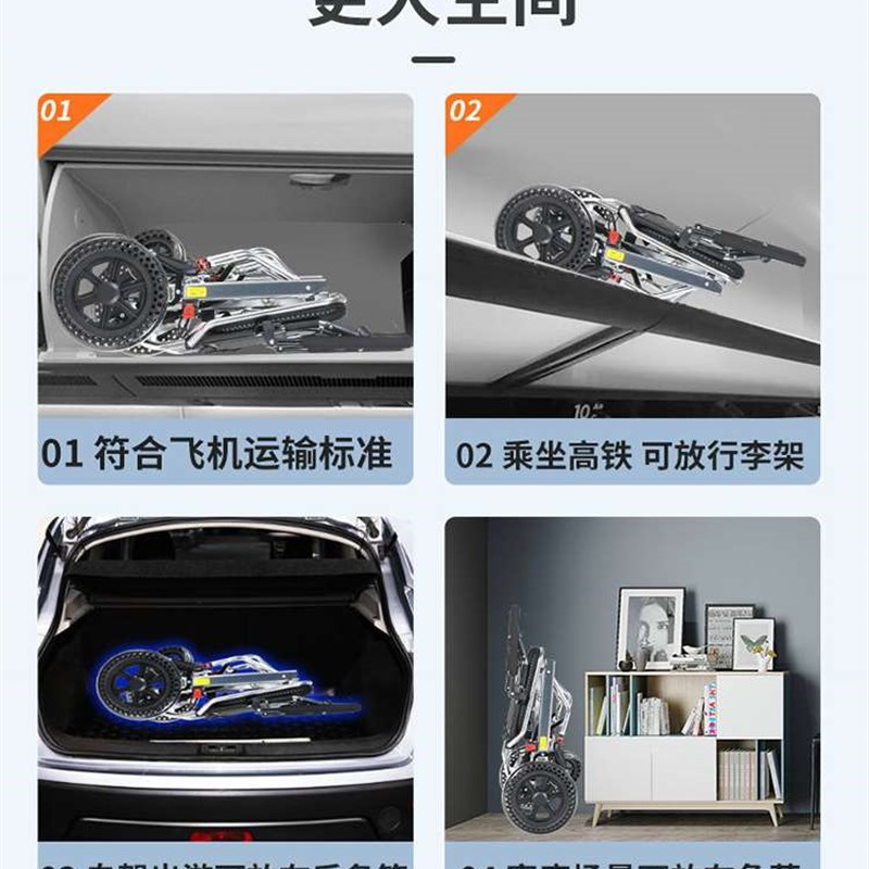 极速老人手推车可j推可坐折叠购物车助行轻便便携轮椅老年代步车