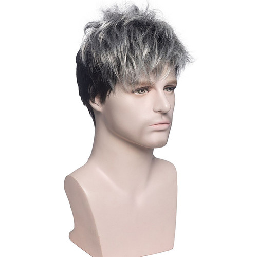 新品男士假发渐变灰白色短款男发套时尚男生假发 ShorPt Wigs For