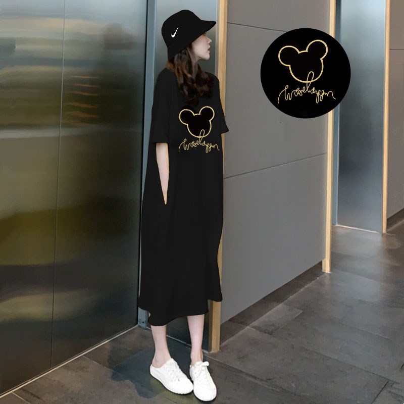爆款连衣裙2025年新款夏季短袖At恤裙女装经典款小个子开叉长裙子