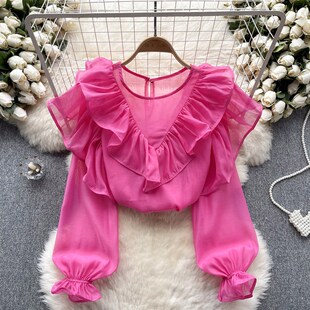 速发式春穿搭法初上衣叶美荷甜边百搭套头减龄泡泡袖衫