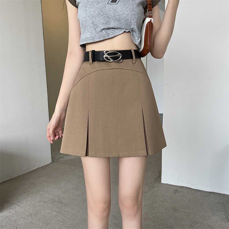 速发卡其色半身裙新款大码高级感学院风半短遮胯裙字裙白色A裙