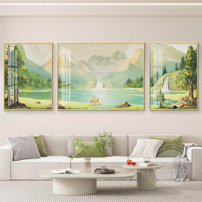 速发轻奢奶油风客厅装饰画沙发背景墙挂画壁画简约现代立体砂岩小