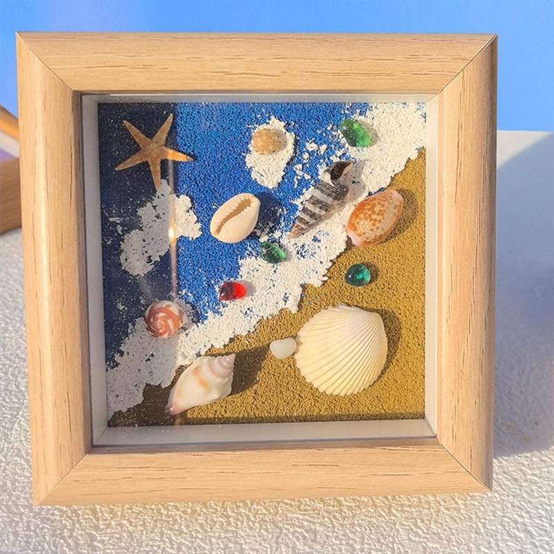 速发海螺贝壳海滩相框画手绘儿童礼物手工肌理画装饰画海边纪念品图片