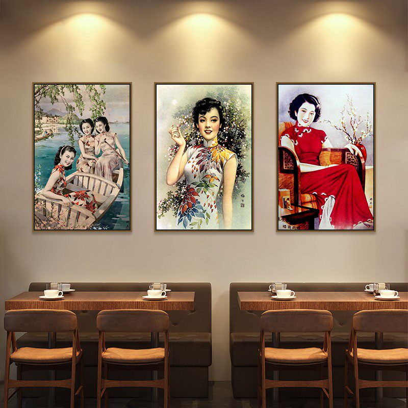 速发老风广装饰画服装店装店民国上旗袍美挂画月份牌海告招贴壁画