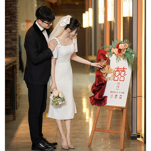 速发白色订婚礼服平时可穿宴会回会连衣裙聚门敬酒白尾领证登记小