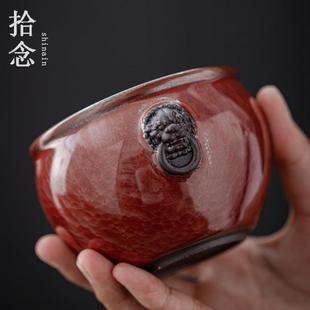 杨德应建盏原矿铁胎柴烧手工茶杯瑞兽狮首龙首生肖祥云窑变主人杯