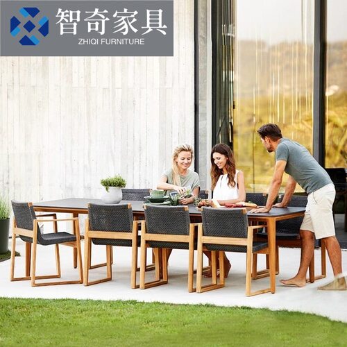 实木户外桌椅组合庭院防水防晒露台花园柚木餐桌休闲单人简约家具