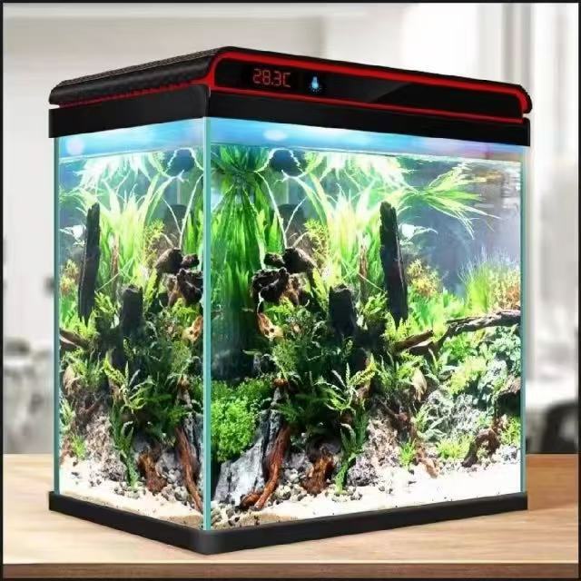 智能金鱼缸家用弧形玻璃触屏鱼缸立式方形生态上滤触屏水族箱
