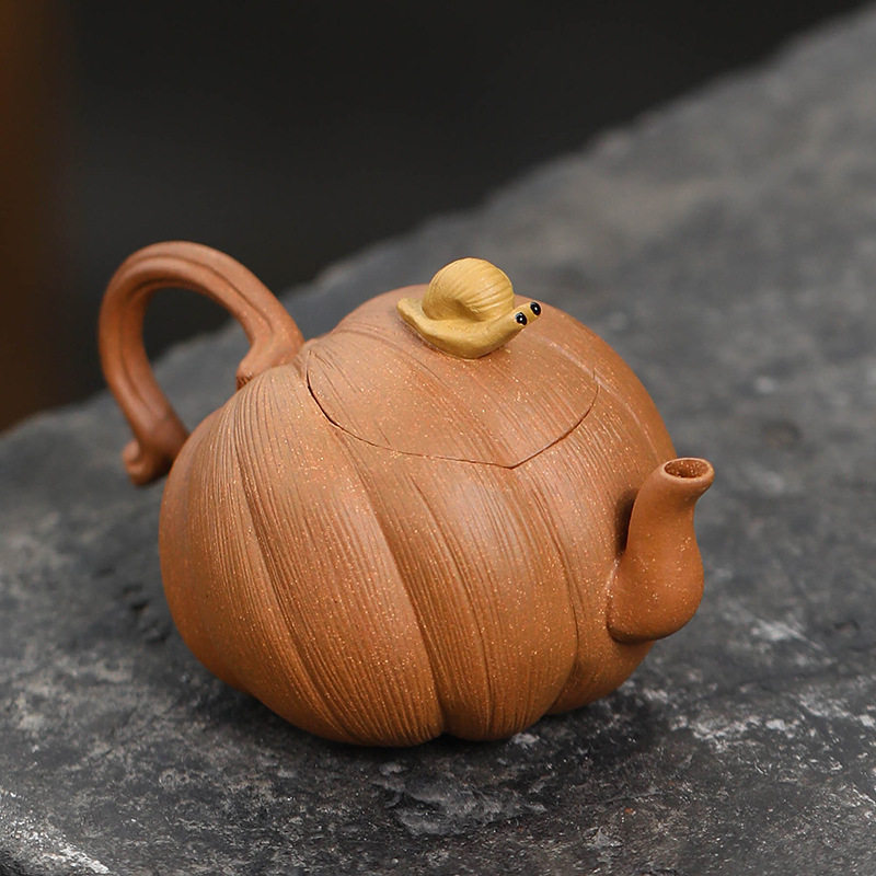 宜兴原矿紫砂壶泡茶壶纯手工茶壶降坡泥仿生器蜗牛南瓜壶120cc