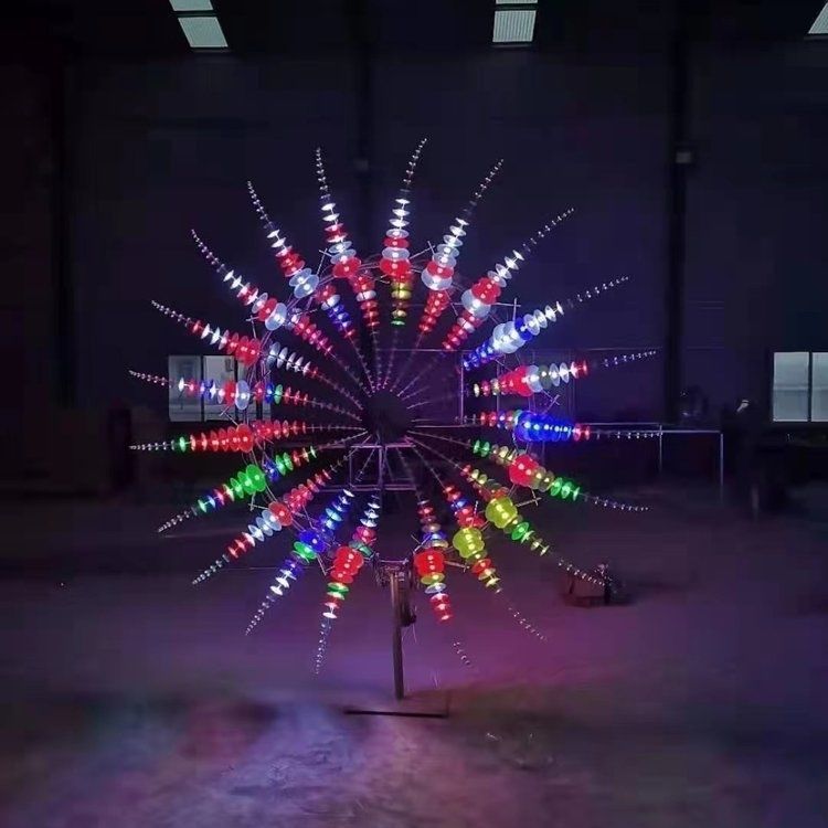 不锈钢风动风车彩灯雕塑现货城市广场公园绿地雕塑摆件景观