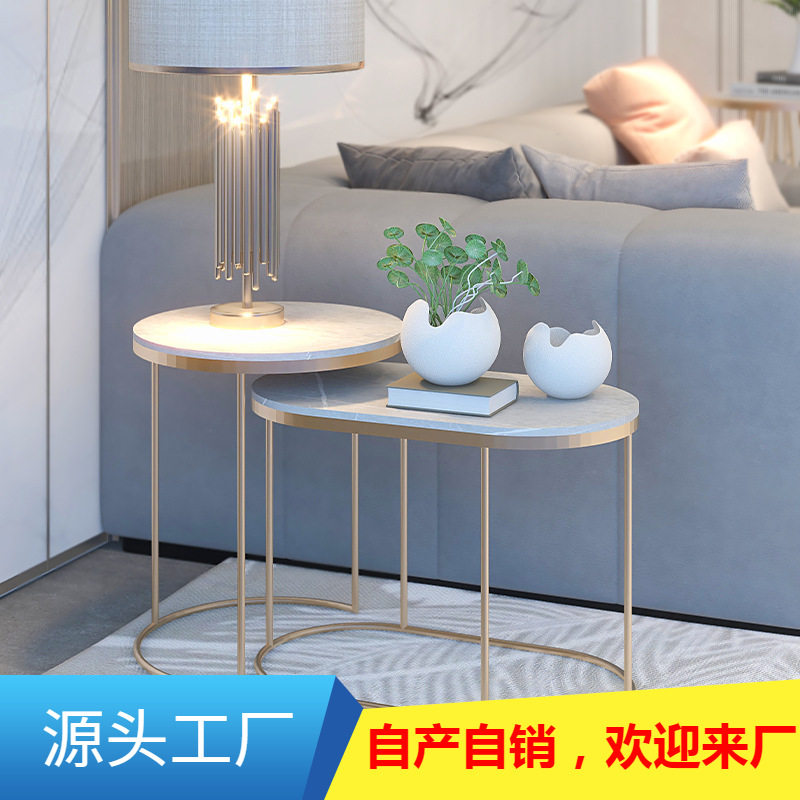 意式客厅沙发圆几边柜小茶几边桌侧边桌岩板可伸缩边几轻奢角几