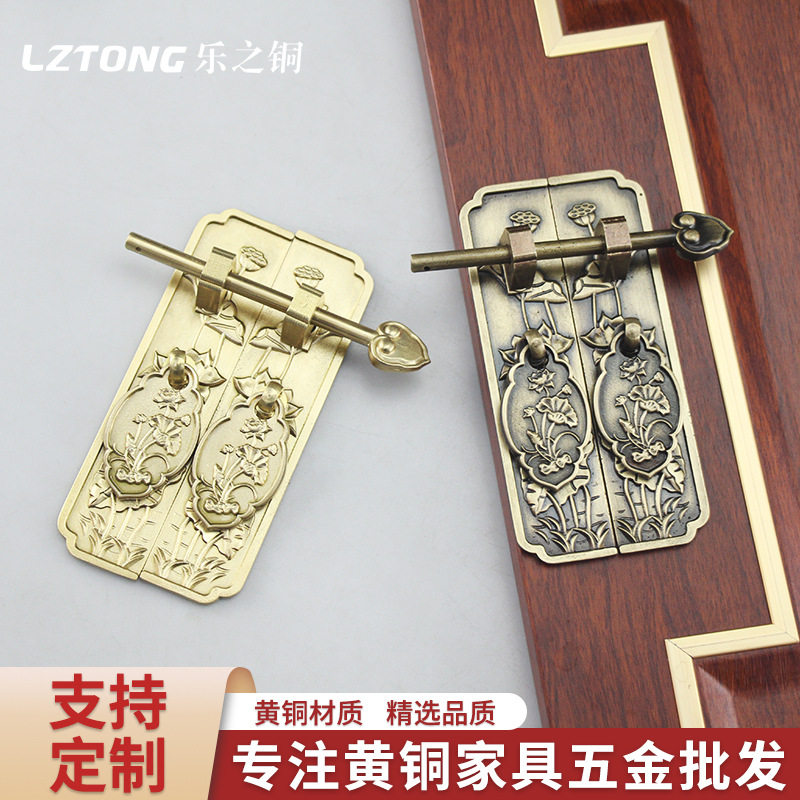 中式仿古黄铜拉手复古刻花直条把手衣橱书柜门红实木家具铜配件