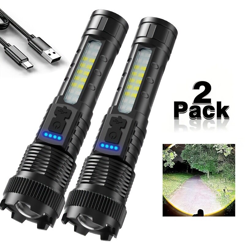 2pcs Super Bright Rechargeable Zoomable Flashlight变焦手电筒