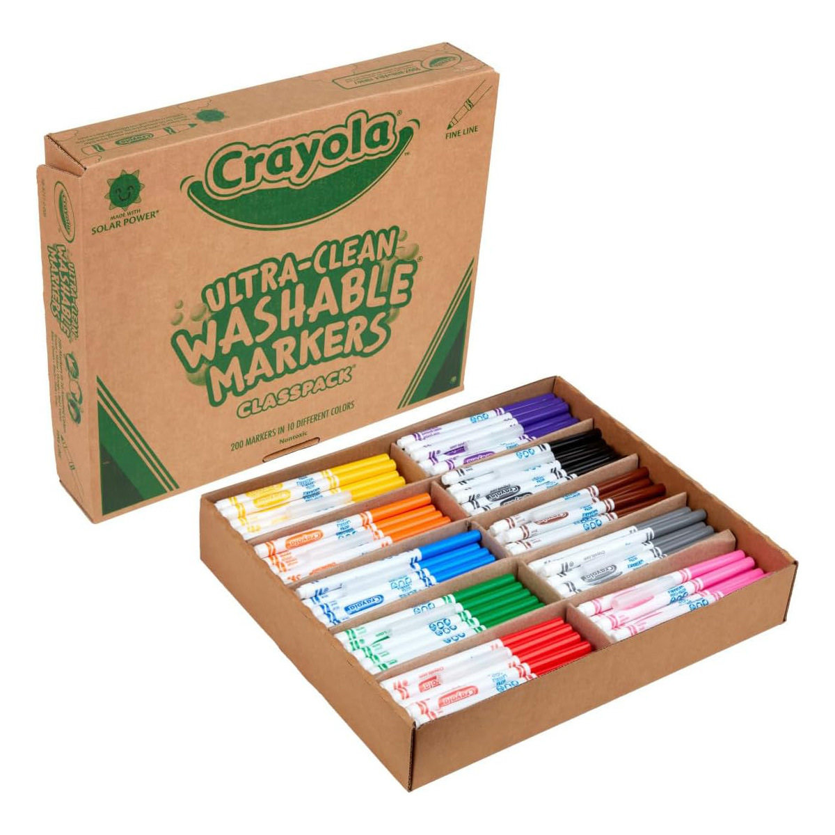 crayola绘儿乐10色可水洗细头水彩笔教学用大包装200支58-8211