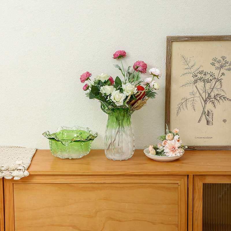 现代轻奢帝王绿琉璃插花白菜器皿花瓶工艺品客厅办公室玄关摆件