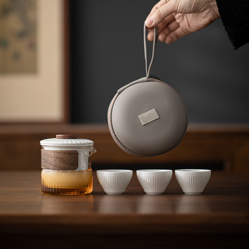 玻璃快客杯便携式户外旅游功夫泡茶杯一壶三杯家用旅行茶具