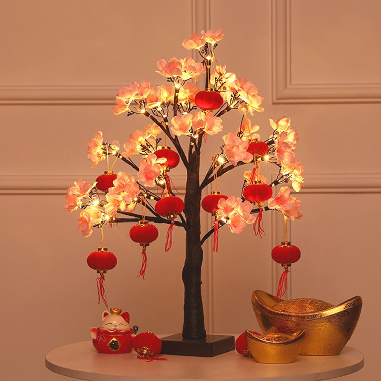 春节乔迁桃花树发光灯笼摆件
