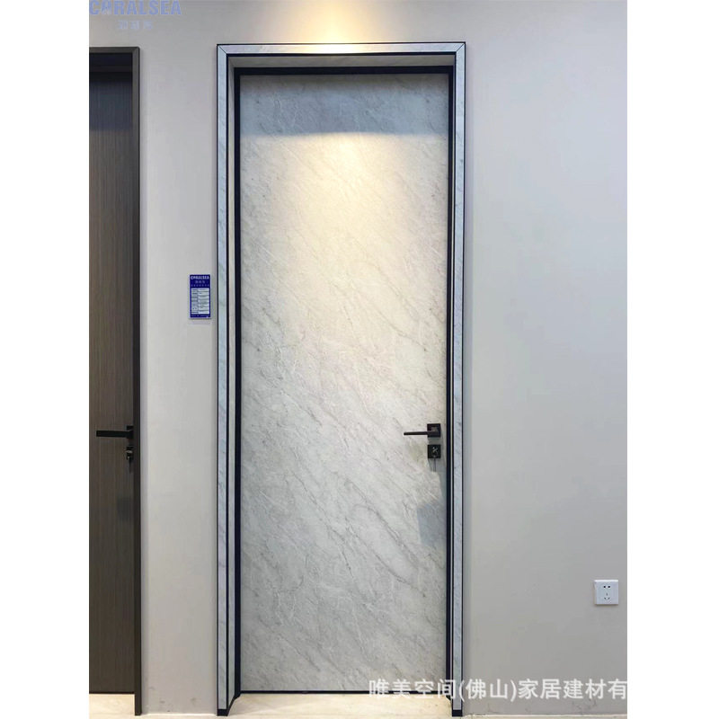 轻奢仿真实岩板门大理石纹门铝合金窄边框门抗倍特HPL室内房间门