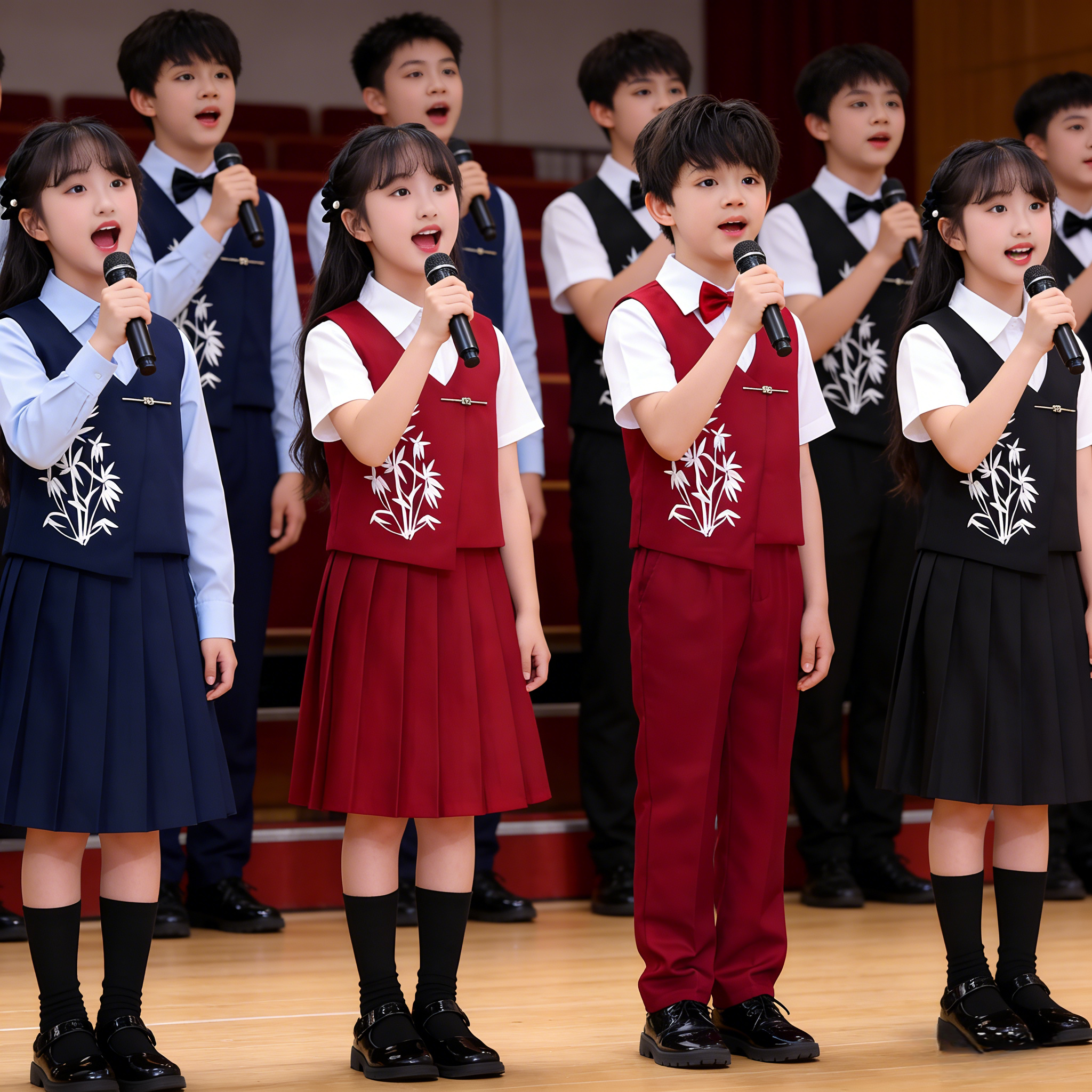 学院风儿童新中式竹叶马甲校服套装男女童合唱演出服舞台表演服