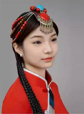 蒙古族串珠DIY手工民族小莹老师头饰夏辉同款藏族发饰小辫子配饰