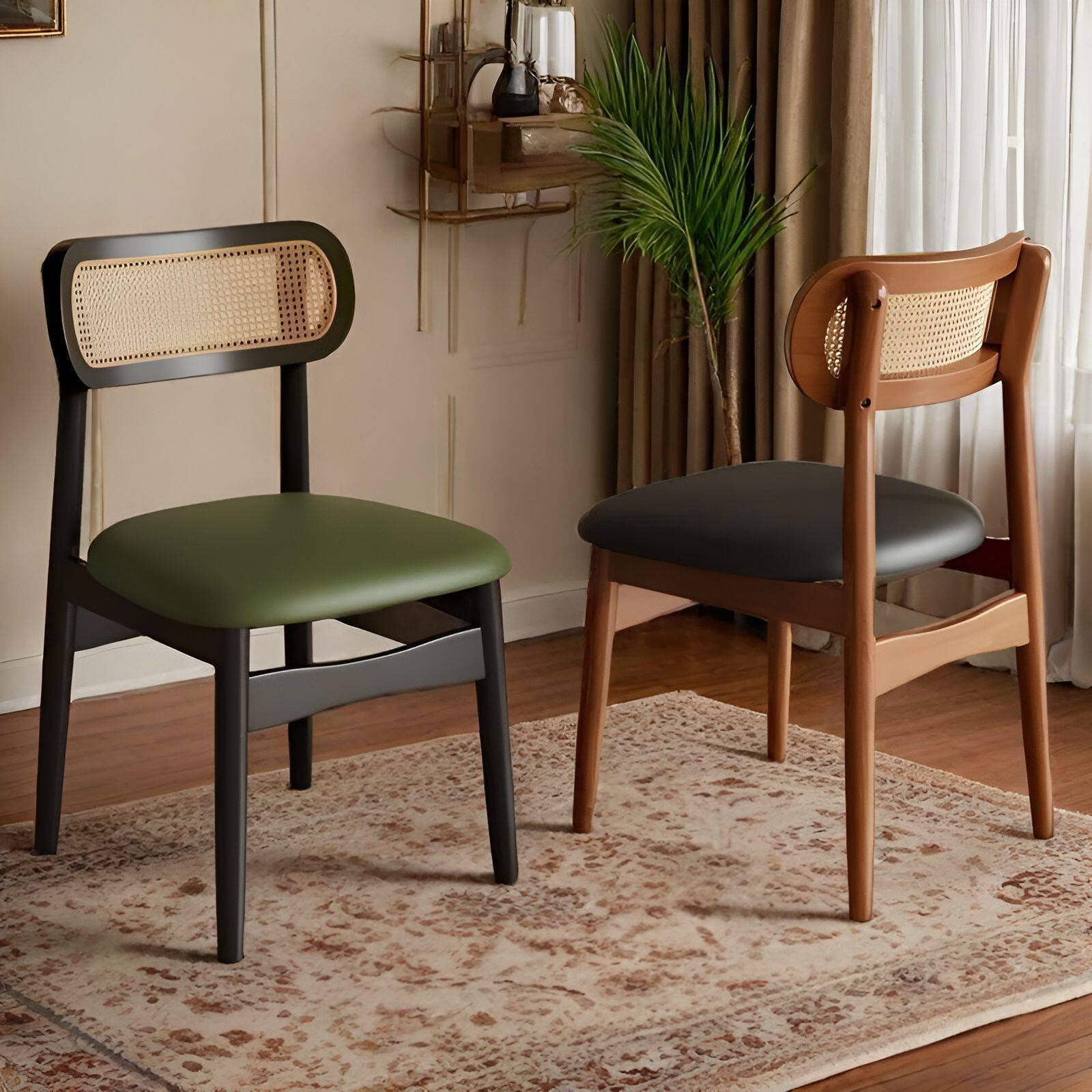 2026复古全实木餐桌椅靠背餐椅中古休闲家用藤编软包椅子网红凳子