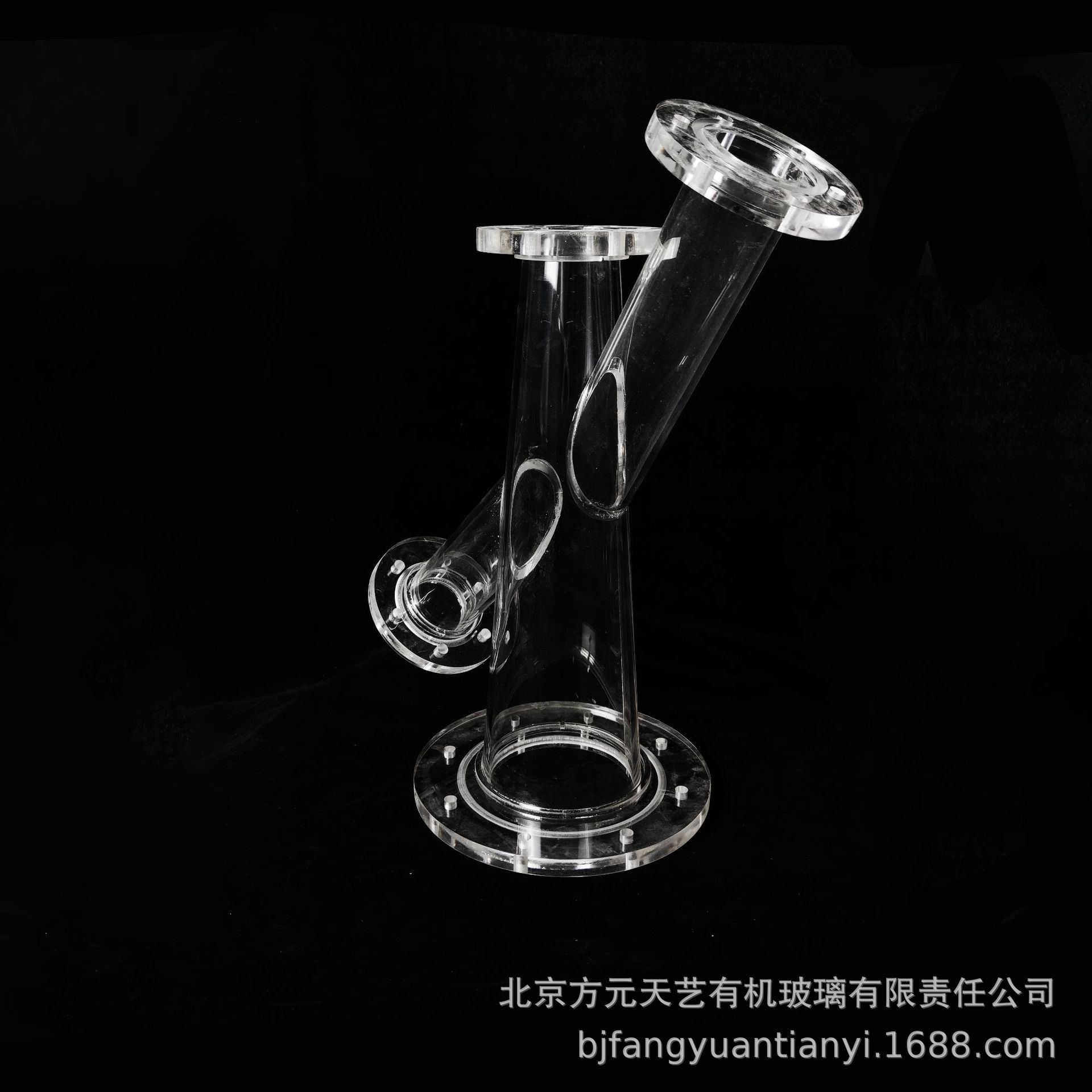 亚克力透明圆管实验仪器有机玻璃带法兰盘多通管道北京定制厂家图片