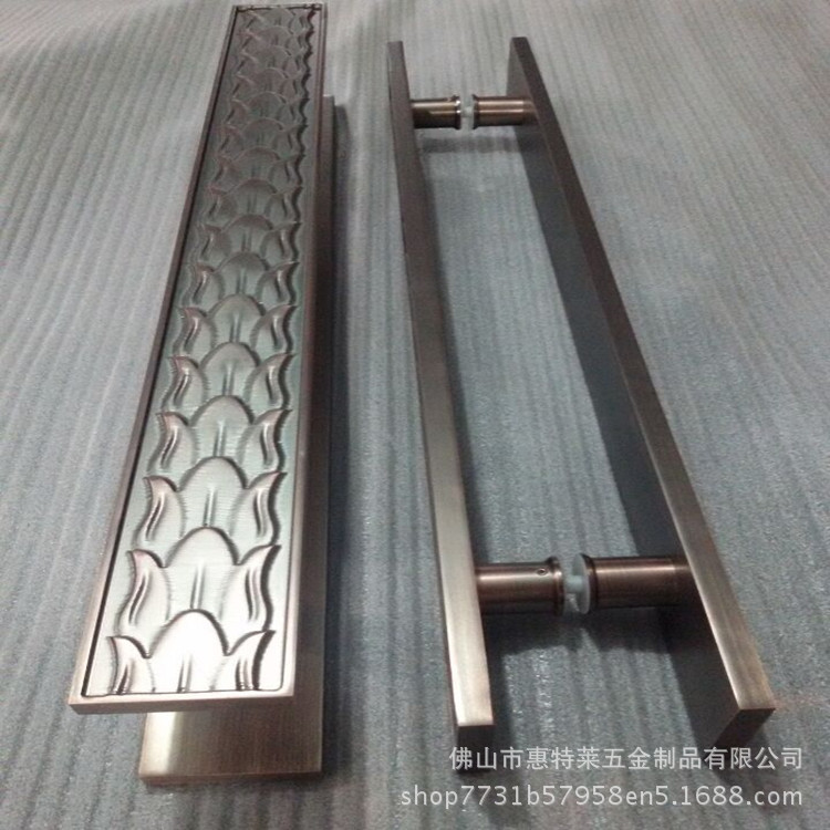 祥云纹玻璃大门拉手对装推拉仿古铜加厚不锈钢酒店铺面实木门把手