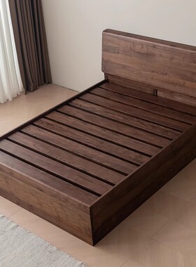 北美FAS黑胡桃木悬浮储物床1.8米北欧全实木气压抽屉高箱多功能床