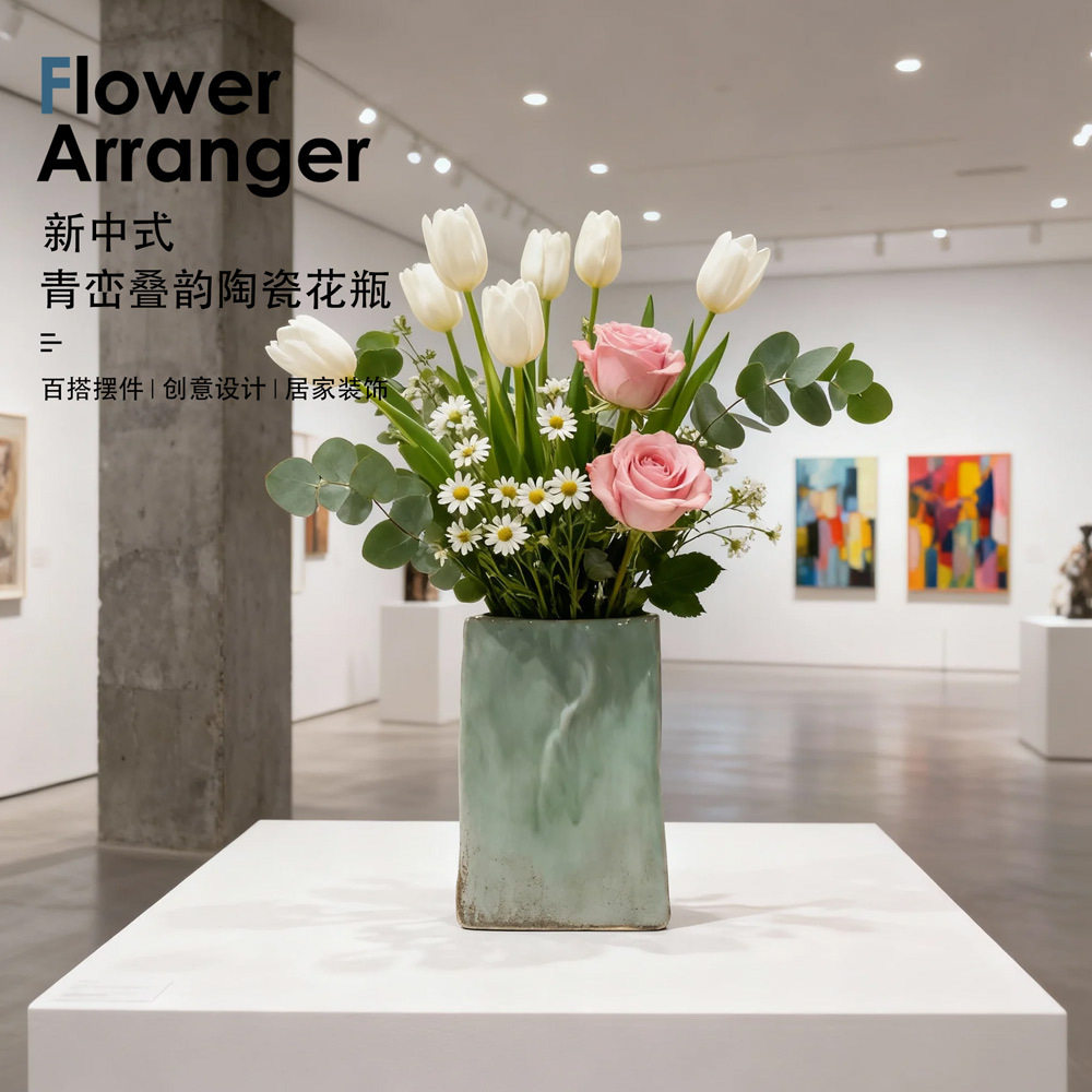 陶瓷纸袋花瓶高级感客厅干花鲜花水养插花摆件电视柜餐桌家居装饰
