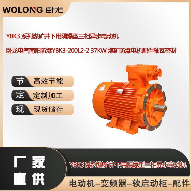卧龙电气南阳防爆YBK3-200L2-2 37KW 煤矿防爆电机配件轴瓦密封