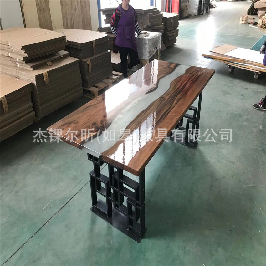北欧环氧树脂实木餐桌小户型长方形家用饭桌电脑茶几桌子