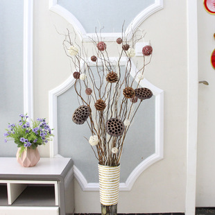 干花枝天然莲蓬龙曲柳树枝装饰客厅落地玄关隔断橱窗插花干枝摆件