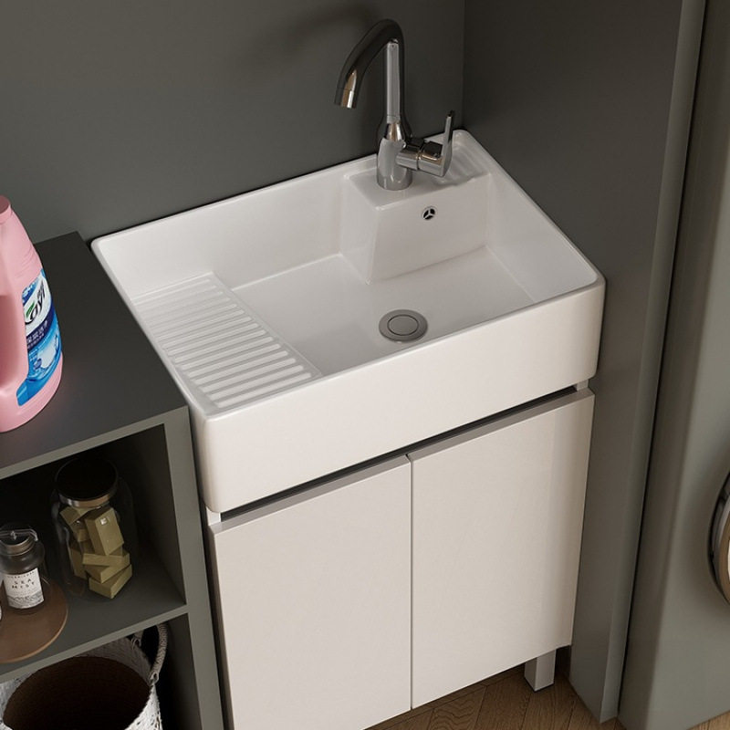 2026浴室柜落地式组合柜带搓衣板陶瓷一体洗衣柜阳台洗衣池洗手洗